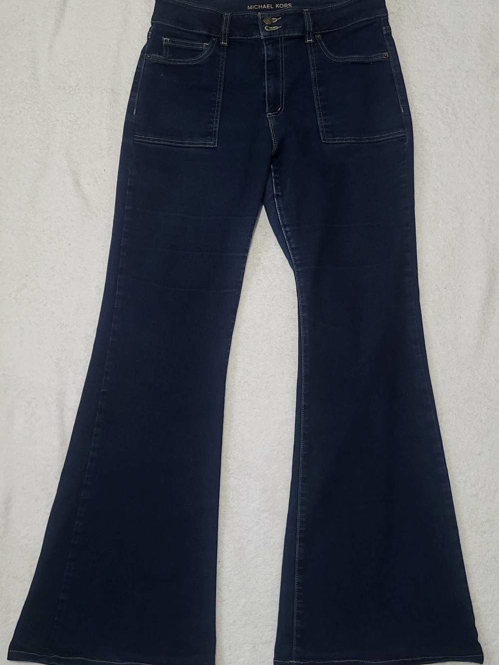 Michael Kors Selma Navy Flare Jeans - High Rise Wide Leg Women's Size 12